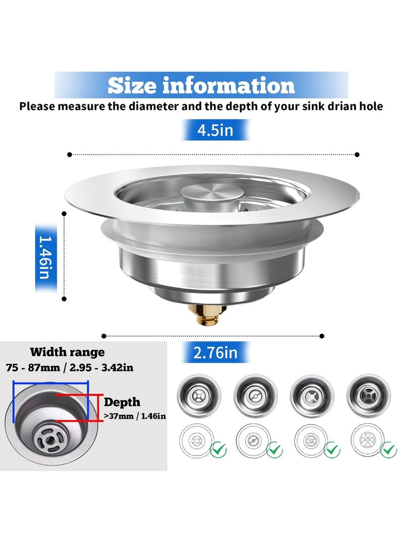 ENJOYCRAFTS 3 in 1 Kitchen Sink Drain Strainer Stopper, Brushed Stainless Steel SUS 304 Pop Up Sink Drain Stopper for Standard 3-1/2 Inch Drain Anti-Clogging Odor Prevention - Image 2